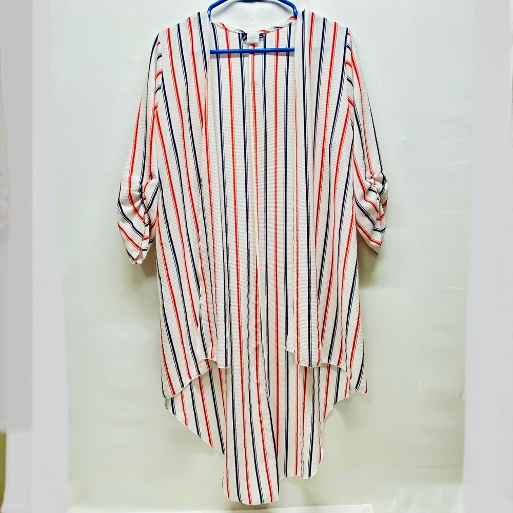 Kimono Cover Up Women's Large Striped Lightweight Open Front Top NY Invasion GUC